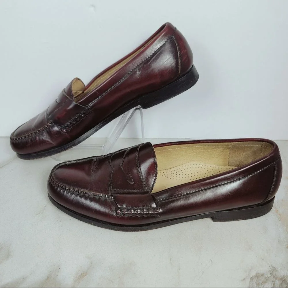 Cole Haan Men's Pinch Burgundy Leather Slip On Penny Loafers, Sz 10